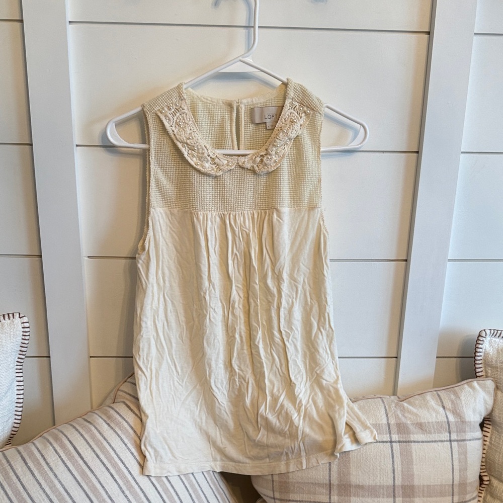 LOFT Cream Lace Collar Sleeveless Blouse